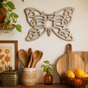 VTG F.B. Rogers Italy Silver Tone Butterfly Trivet 11" MCM Boho Wall Decor